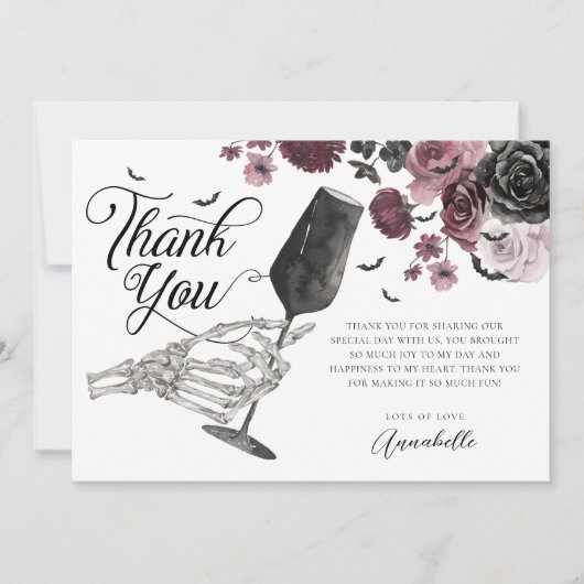 Proost op Love Skeleton Hand Floral Gothic Bridal Bedankkaart (Voorkant)