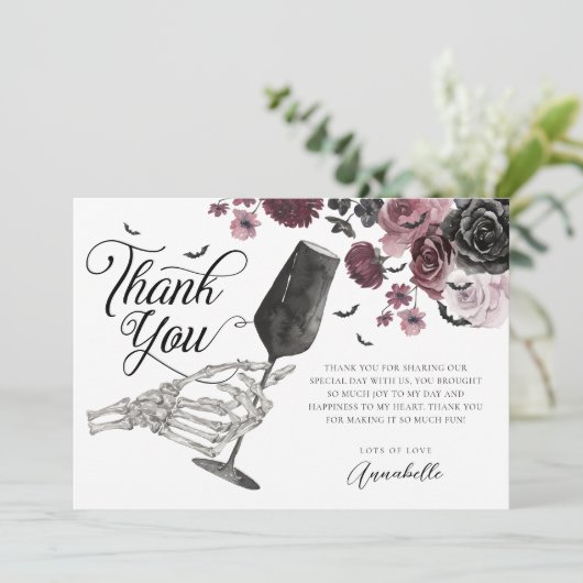 Proost op Love Skeleton Hand Floral Gothic Bridal Bedankkaart (Staand voorkant)