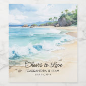 Proost op Love Summer Beach Thema Bruiloft Wijn Etiket (Enkel label)