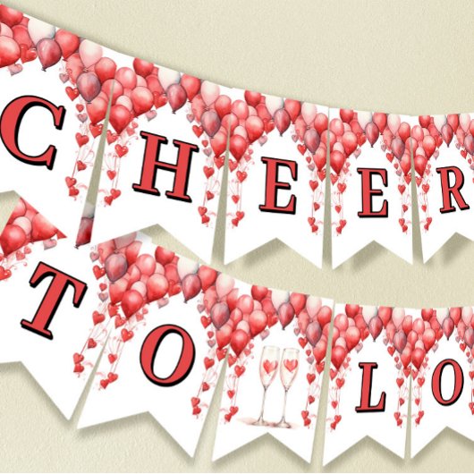 Proost op Love Vrijgezellenfeest Valentijn Hearts Vlaggetjes