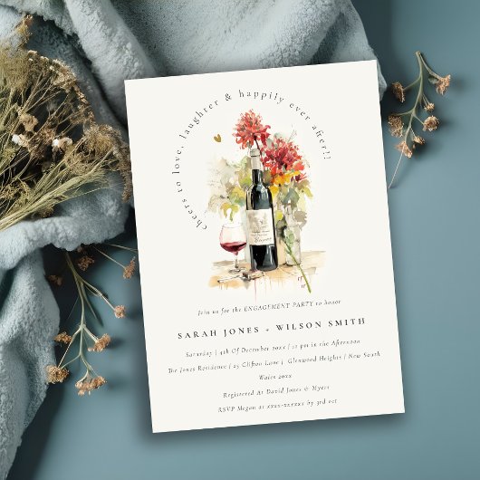 Proost op Love Wine Red Yellow Floral Verloving Kaart