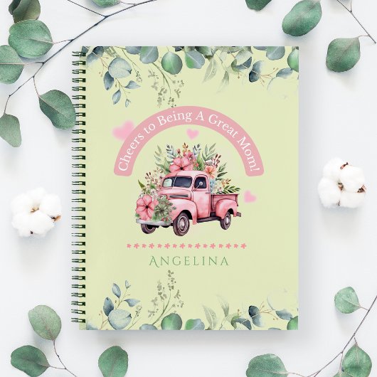 Proost op mama groene bloemenvrachtwagen Coquette Notitieboek