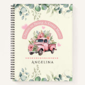 Proost op mama Roze Vintage Bloemenwagen Coquette Notitieboek (Voorkant)