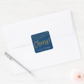 Proost op marineblauw en goudfolie String Lights Vierkante Sticker (Envelop)