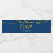 Proost op marineblauw en goudfolie String Lights Waterfles Etiket (Enkel label)