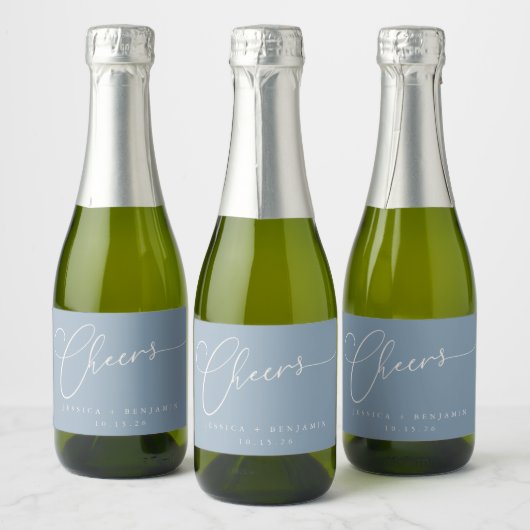 Proost op minimale stoffige blauwe script aangepas sparkling wijnetiket (Flessen)