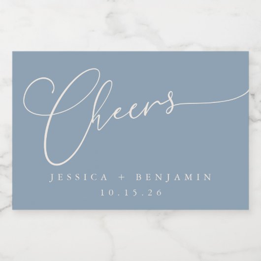 Proost op minimale stoffige blauwe script aangepas sparkling wijnetiket (Enkel label)