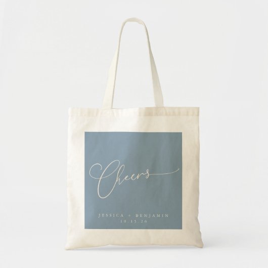 Proost op minimale stoffige blauwe script aangepas tote bag (Voorkant)
