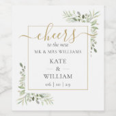 Proost op Mr en Mrs Chic Greenery Wedding Wijn Etiket (Enkel label)