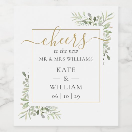 Proost op Mr en Mrs Chic Greenery Wedding Wijn Etiket (Enkel label)