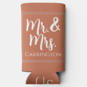 Proost op Mr & Mrs Terracotta huwelijksgunst Seltzer Blikjeskoeler (Achterkant)