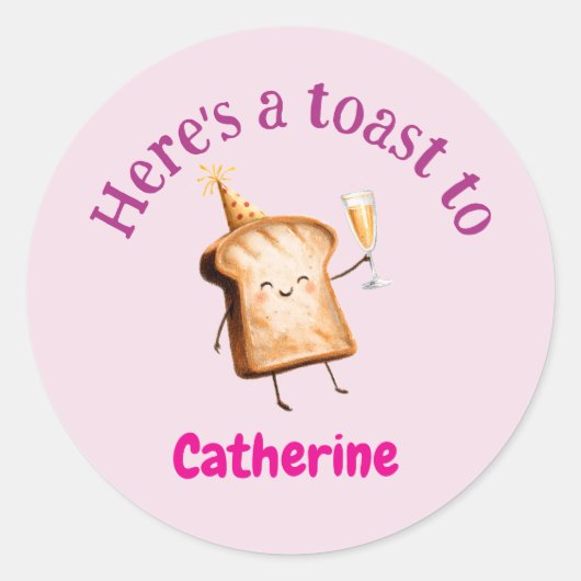 Proost Op + Naam, Roze Bruisend Ronde Sticker (Voorkant)