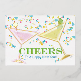 Proost op Nieuwjaar Folie Accented Cocktails Foto Folie Feestdagenkaart