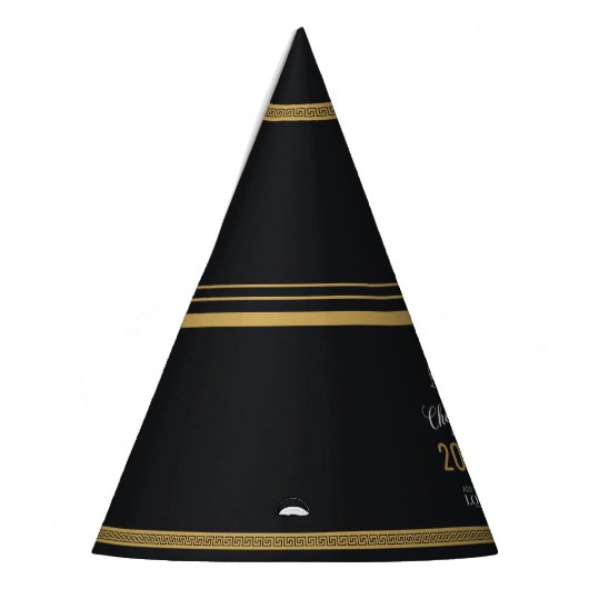 Proost op Nieuwjaar Zwart & Goud Modern Grieks Sle Feesthoedjes (Links)