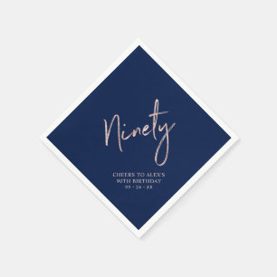 Proost op Ninety Roze Goud & Navy 90ste Verjaardag Servet