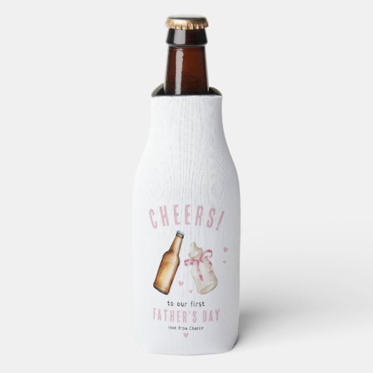 Proost op onze 1e Vaderdag, Schattigee New Dad Gif Flesjeskoeler (Fles Voorkant)