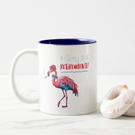 Proost op Pensioen Dapper Flamingo Bowtie Cigar Tweekleurige Koffiemok (Met donut)
