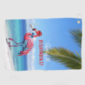 Proost op Pensioen Flamingo op Tropical Beach Golfhanddoek (Horizontaal)