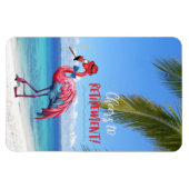 Proost op Pensioen Flamingo op Tropical Beach Magneet (Horizontaal)