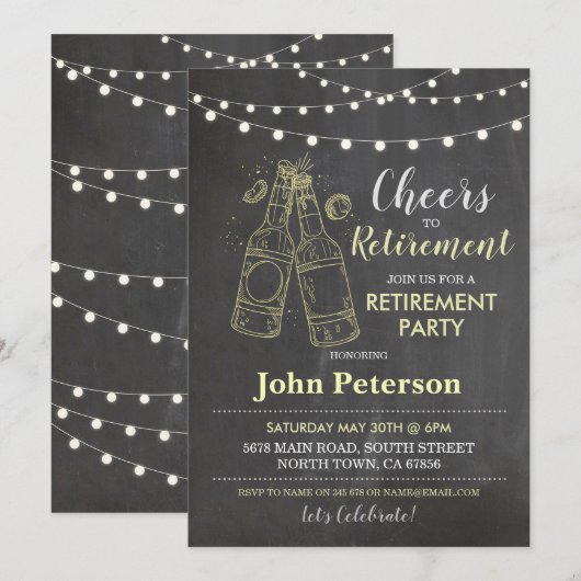 Proost op Pensioenfeest Chalk Lights Bieren Kaart (Voorkant / Achterkant)