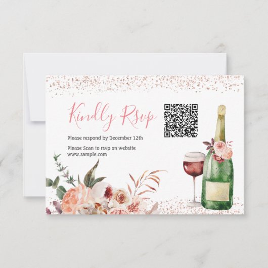 Proost op roze Vrijgezellenfeest QR Rsvp Card Bedankkaart (Voorkant)