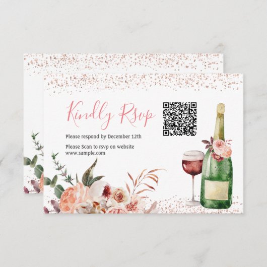 Proost op roze Vrijgezellenfeest QR Rsvp Card Bedankkaart (Voorkant / Achterkant)