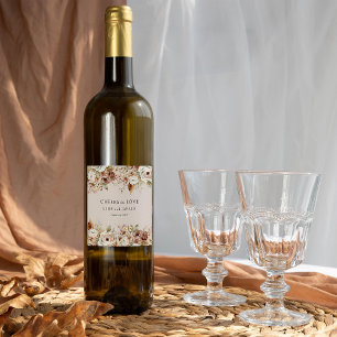 Proost op Rustiek Land Bloemen Bruiloft Wijn Etiket