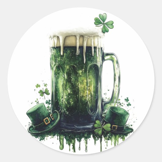 Proost op St. Patrick's Day! Bierillustratie Ronde Sticker (Voorkant)