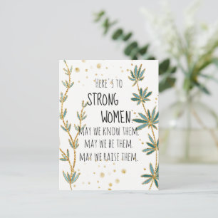 Proost op Sterke Vrouwen Goud Glitter Groen Bloemm Briefkaart