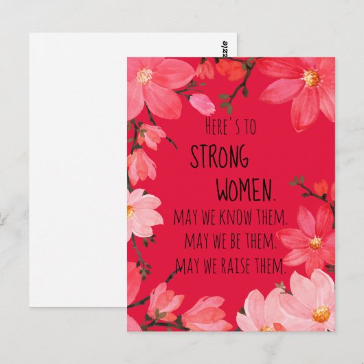 Proost op Sterke Vrouwen Kersenrood Bloemmotief Briefkaart (Voorkant / Achterkant)
