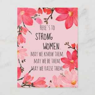 Proost op Sterke Vrouwen Kersenrood & Roze Bloemmo Briefkaart