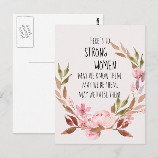 Proost op Sterke Vrouwen Roze Pioen  Briefkaart (Voorkant / Achterkant)