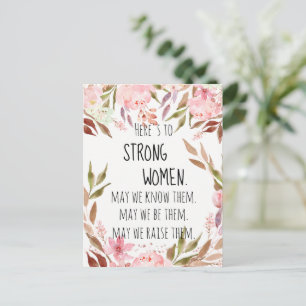 Proost op Sterke Vrouwen Waterverf Roze Pioenrozen Briefkaart