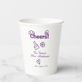 Proost op toekomstige mevrouw voeg bruid naam paar papieren bekers