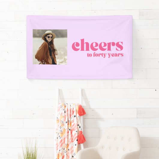 "Proost op veertig jaar" Retro Paarse 40e verjaard Spandoek (Insitu)