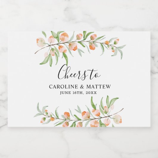 Proost Perzik Rozen Bruiloft Mousserende Wijnfles Sparkling Wijnetiket (Enkel label)