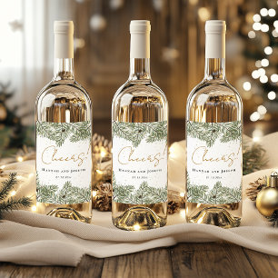Proost Pine & Gold Kerst Huwelijk Feestelijk Wijn Etiket