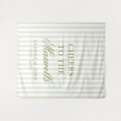Proost Retro Groen Witte Strepen Script Bruiloft Wandkleed (Voorkant (horizontaal))