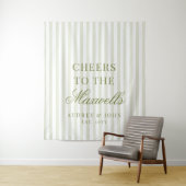Proost Retro Groen Witte Strepen Script Bruiloft Wandkleed (In situ)
