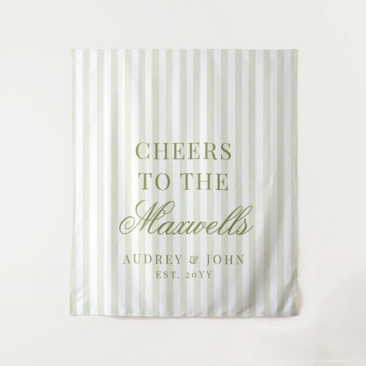 Proost Retro Groen Witte Strepen Script Bruiloft Wandkleed (Voorkant)