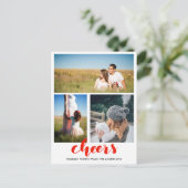 Proost Rode Handgeschreven Kerstscript Drie Foto's Feestdagenkaart (Staand voorkant)