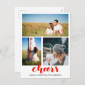 Proost Rode Handgeschreven Kerstscript Drie Foto's Feestdagenkaart (Voorkant / Achterkant)