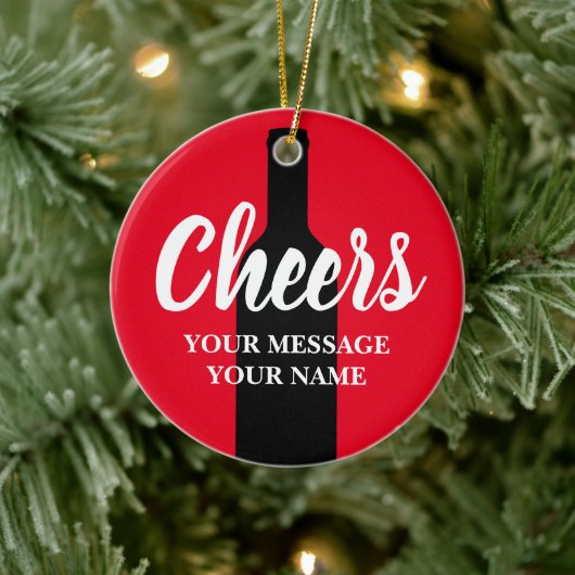 Proost rode wijnfles silhouet Kerstmis Keramisch Ornament (Boom)