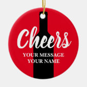 Proost rode wijnfles silhouet Kerstmis Keramisch Ornament (Voorkant)
