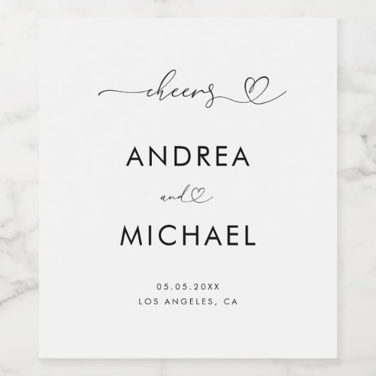 Proost Romantisch Hartschrift Minimalistische Brui Wijn Etiket (Enkel label)