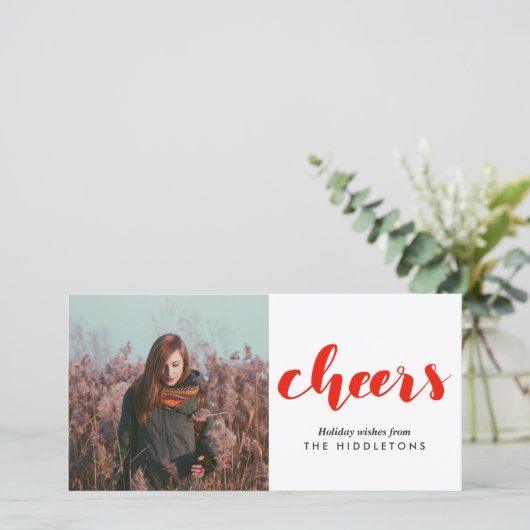 Proost rood Handgeschreven Modern Script Vakantief Feestdagenkaart (Staand voorkant)