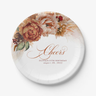 Proost Rood Terracotta Bloemen Pampas Gras Papieren Bordje