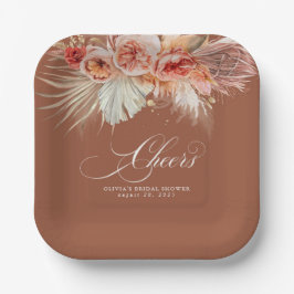 Proost Rood Terracotta Bloemen Pampas Gras Papieren Bordje