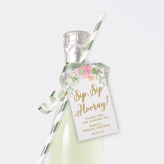 Proost Roze Bloemige Bruiloftswijn Cadeaulabel