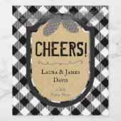 Proost Rustieke Buffalo Plaid Vakantie Wijn Etiket (Enkel label)